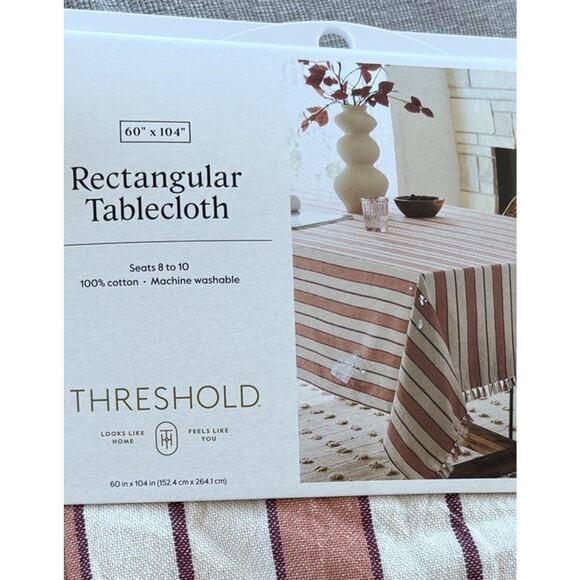 New Threshold Rectangular Striped Tablecloth 60” X 104” Autumn Thanksgiving 8-10 - Picture 3 of 5
